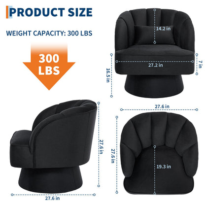 Swivel Accent Chair 360° Barrel Lounge Chair with Modern Striped Backrest | Round Armchair for Living, Bedroom Reading Nook, Hardwood, Non-Adjustable, Wipe Clean
