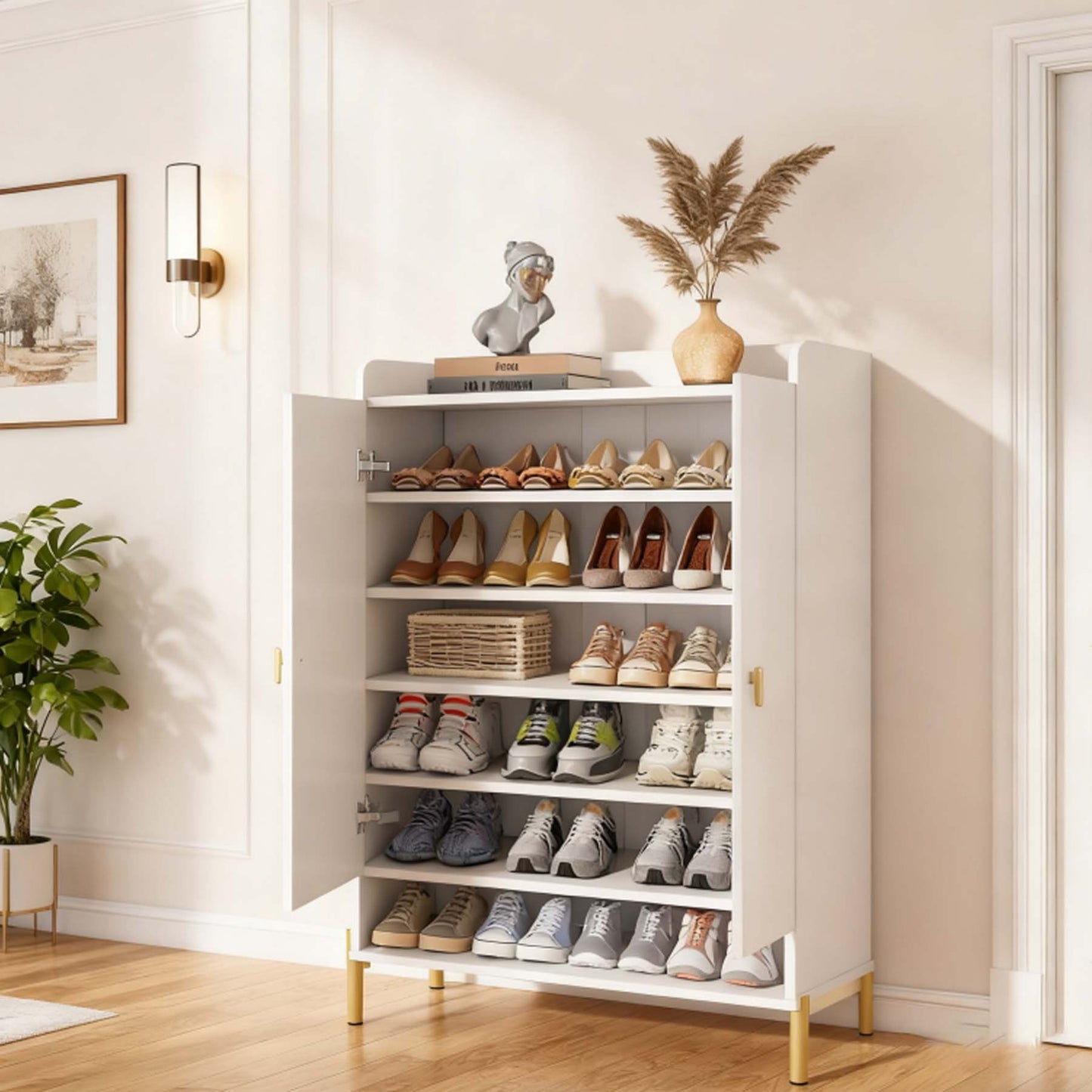Vrijstaande Schoenenkast – Schoenrek – Schoenopberger – Schoenmeubel – Schoenenkast Met Deuren – 6 Lagen Met Verstelbare Planken – Compact Voor Hal En Woonkamer
