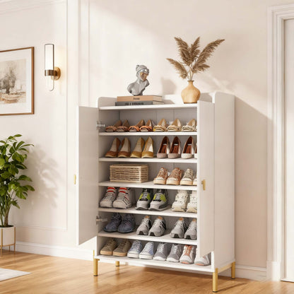 Vrijstaande Schoenenkast – Schoenrek – Schoenopberger – Schoenmeubel – Schoenenkast Met Deuren – 6 Lagen Met Verstelbare Planken – Compact Voor Hal En Woonkamer