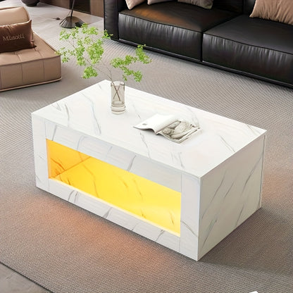 Salontafel – Koffietafel – Woonkamertafel – Tafel – Bijzettafel – Rechthoekig – Bamboe Frame – Marmerlook Blad – 2 Lades & 2 Verborgen Vakken – Duurzaam & Multifunctioneel