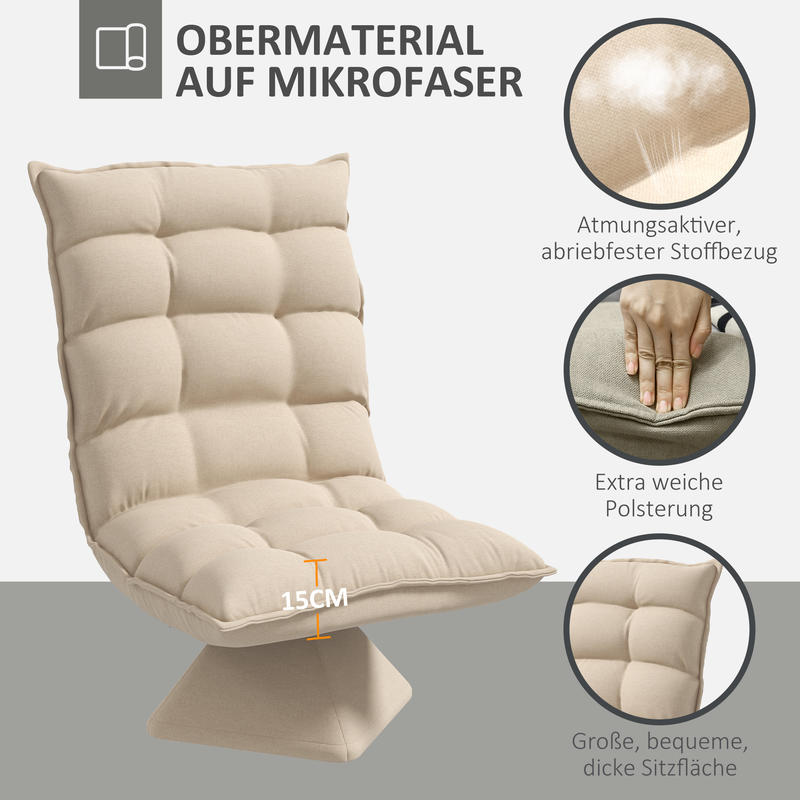 Relaxstoel – Fauteuil – Leesstoel – Draaifauteuil – Zithoekstoel – 360° Draaibaar – Verstelbare Rugleuning Tot 120° – Linnen Look – Beige – Compact 62x70x95 cm