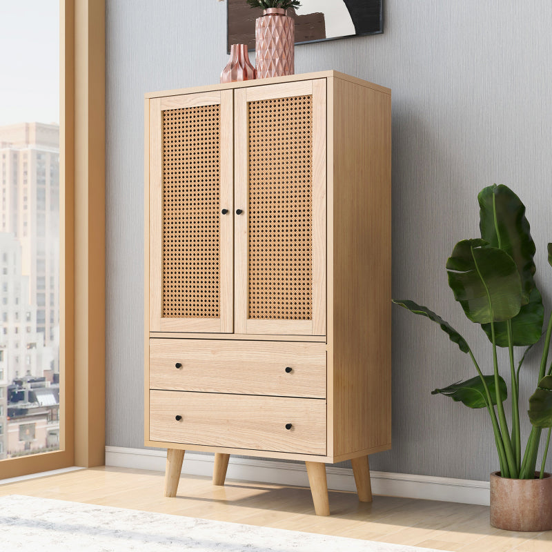 Kast – Dressoir – Opbergkast – Sideboard – Buffetkast – Eikenkleurig Spaanplaat Met Massief Dennenhouten Poot – 2 Deuren En 2 Lades – 60x40x120 cm