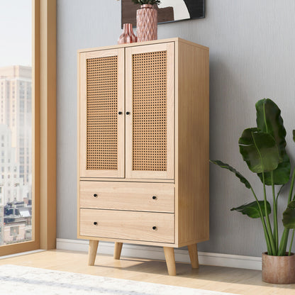 Kast – Dressoir – Opbergkast – Sideboard – Buffetkast – Eikenkleurig Spaanplaat Met Massief Dennenhouten Poot – 2 Deuren En 2 Lades – 60x40x120 cm