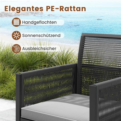 Tuinset – Loungeset – Balkonset – Zitgroep – Bistroset – 5-delig rattan met kussens – Opbergbare voetensteun en inklapbare rugleuning
