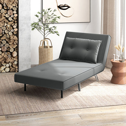 Slaapfauteuil – Relaxstoel – Bedfauteuil – Gastenbed – Velours Fauteuil – Donkergrijs – 3-stand Verstelbare Rugleuning – Compact 77x88x83 cm