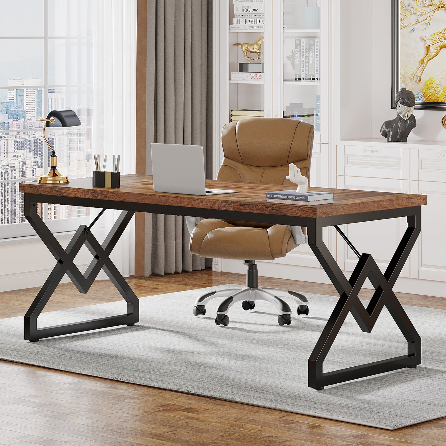 Computerbureau – Bureaublad – Werkplek Tafel – Studietafel – Bureau Voor Thuiswerk – Extra Dikke Houten Blad – Metalen Frame – 160x70x75 cm – Modern Eenvoudig Design – Hoogwaardige Kwaliteit Wood