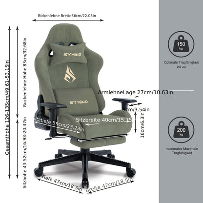 Gamingstoel – Bureaustoel – Gamestoel – Draaistoel – Ergonomische Stoel – Met Voetensteun & Lendensteun – Hoogte Verstelbaar – Geheugenfoam Kussen – Metaal Frame – Handmatige Ligstand – Milky White