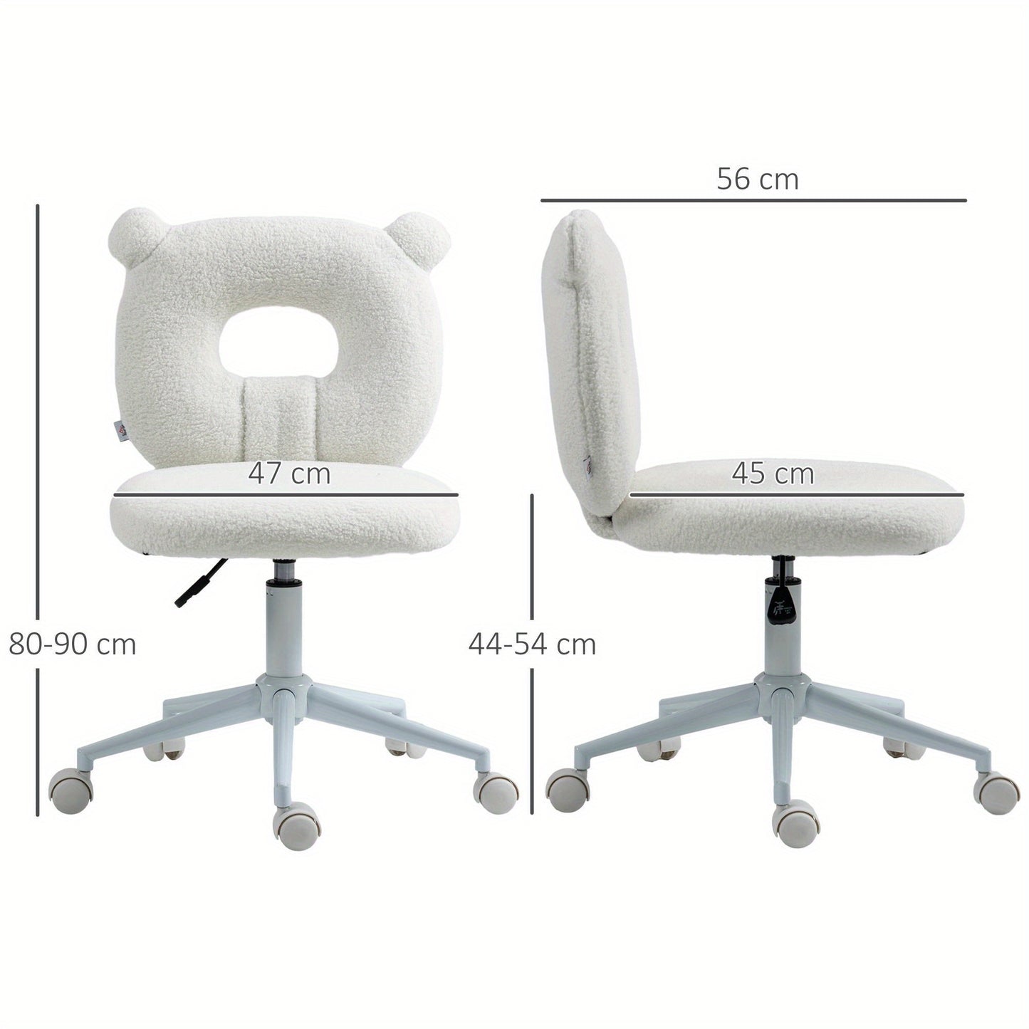 Bureaustoel – Bureaustoel Zonder Armleuningen – Draaistoel – Werkstoel – Computestoel – Wit Polyester Met Teddy Design – 360° Draaibaar – Hoogte Verstelbaar