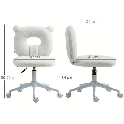 Bureaustoel – Bureaustoel Zonder Armleuningen – Draaistoel – Werkstoel – Computestoel – Wit Polyester Met Teddy Design – 360° Draaibaar – Hoogte Verstelbaar