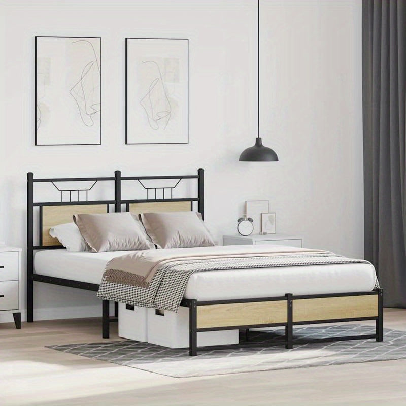 Bed frame without Mattress Oak Sonoma 120x190cm in Chipboard Practical, removable, suitable for all seasons, Guest Bed Setup, Versatile Sleeping Solution, Minimalist Bed Frame, Contemporary Design, Easy Assembly, Removable De