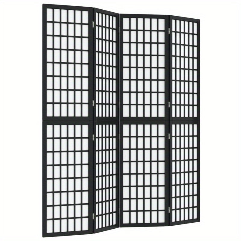 Elegant 4-Panel Foldable Wooden Room Divider, Japanese Style, Black with White Grid Pattern, 160.02cm x 170.18cm - Ideal for Modern Home & Office Decor, Preppy Room Decor