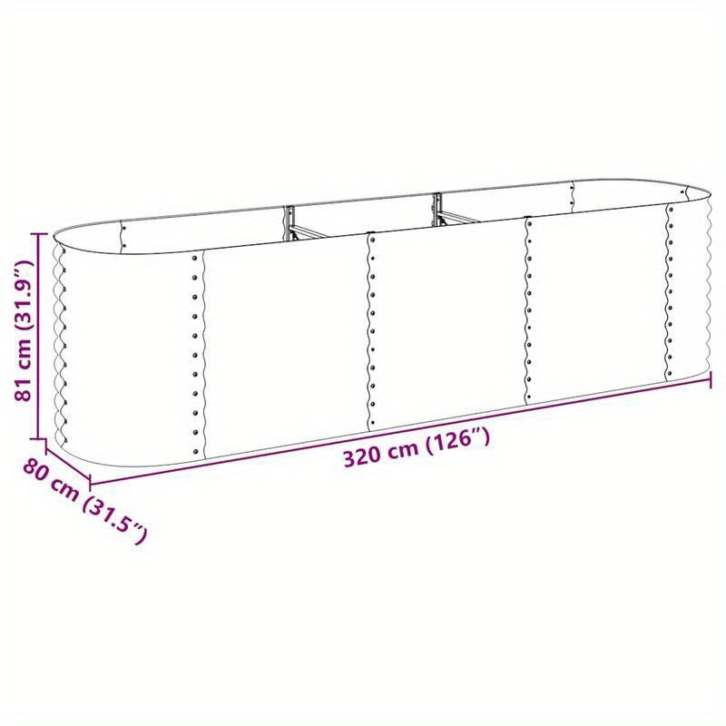 Plantenbak – Bloembak – Tuinbak – Geïntegreerde Tuinbak – Verhoogd Plantenbed – Verzinkt Staal – 320x80x81 cm – Zilver Argento