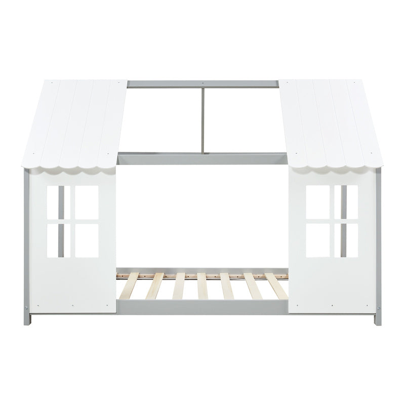 Kinderbed – Huisjesbed – Kinderbedden – Eenpersoonsbed – Speelbed – Massief Hout – Semi-Open Ontwerp – 140x200 cm – Wit