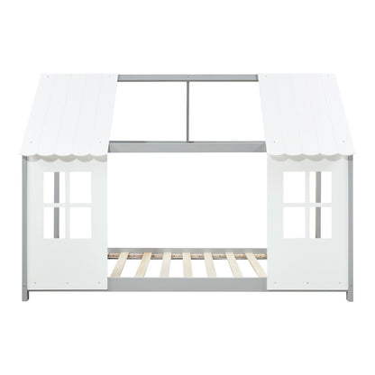 Kinderbed – Huisjesbed – Kinderbedden – Eenpersoonsbed – Speelbed – Massief Hout – Semi-Open Ontwerp – 140x200 cm – Wit
