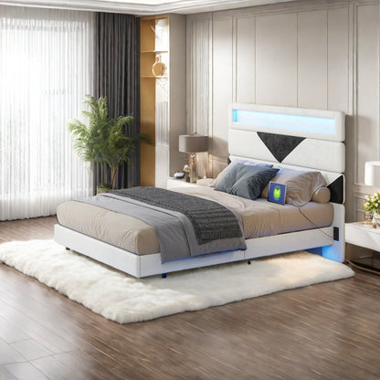 Bedframe – Tweepersoonsbed – Gestoffeerd Bed – Slaapbank – Opbergbed – 160x200 cm – Fluwelen Hoofdbord – LED Verlichting met USB & Type-C Poorten
