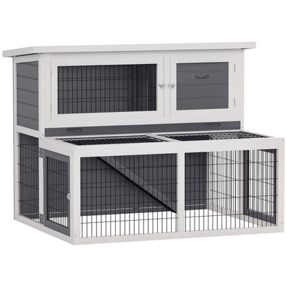 Konijnenhok – Knaagdierverblijf – Cavia Ren – Bunny Cage – Kleine Huisdierkooi – 2-laags Houten Ren – Inklapbaar Dak – Winterbestendig Design – 122x95x93,5 cm