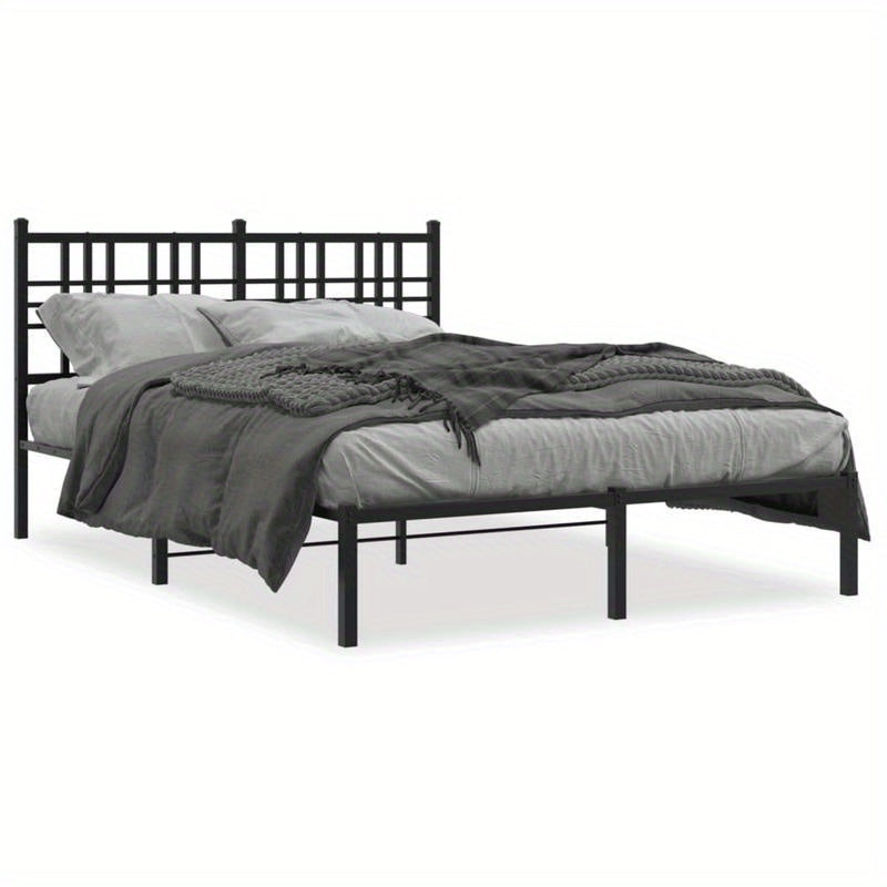 Bedframe met hoofdbord metaal zwart 140x200cm