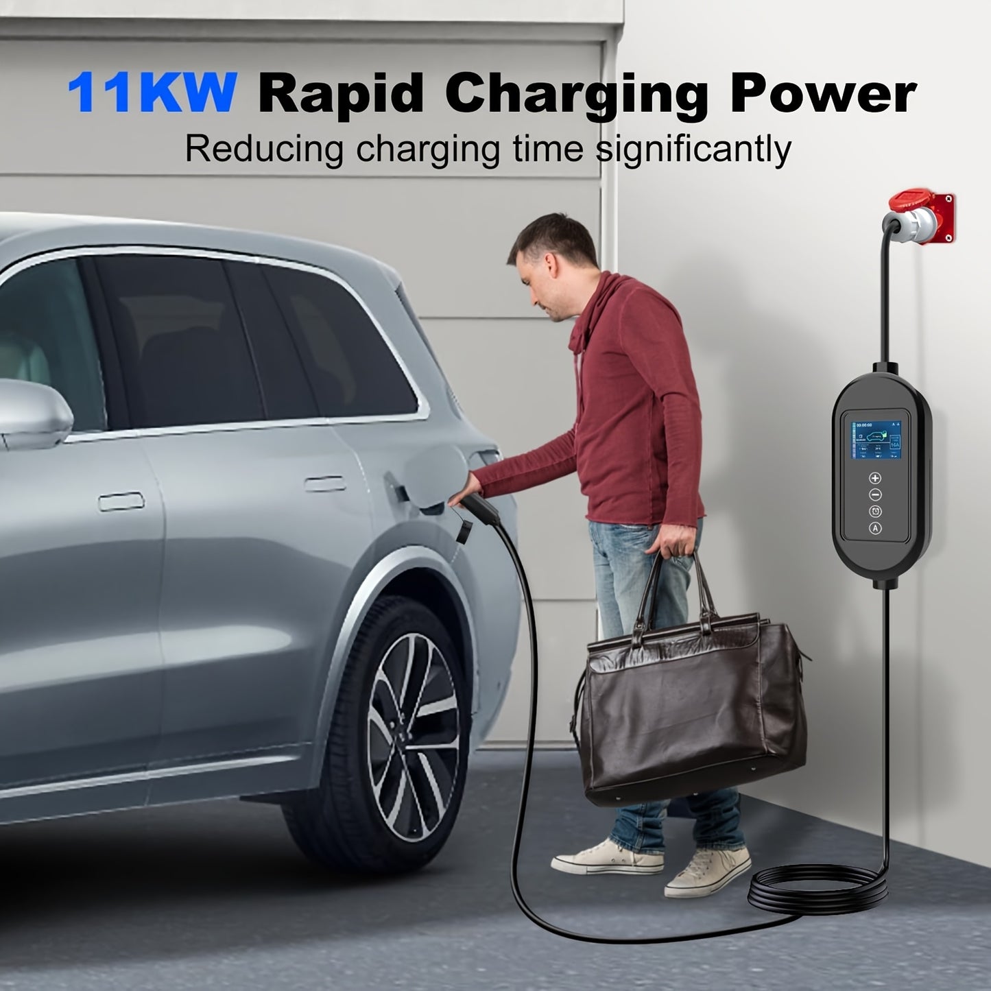 Laadkabel elektrische auto – Type 2 lader – Mobiele oplader – Thuislader – 3-fase laadkabel – 11 kW – 7,5 meter – Instelbare stroom 8-16A – 3-fase CEE stekker