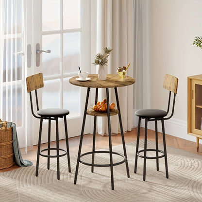 Barset – Barkrukken – Barstoelen – Barkruk Set – Bartafel Set – Bruin – Kunstleer Zitting – Stabiel Metalen Frame