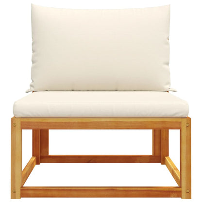 Tuinstoel – Buitenstoel – Balkonstoel – Terrasstoel – Zithoekstoel – Massief Acaciahout – Comfortabele Crème Kussens – Weerbestendig PE-Rotan – 65 x 65 cm – Lage Zithoogte 29 cm
