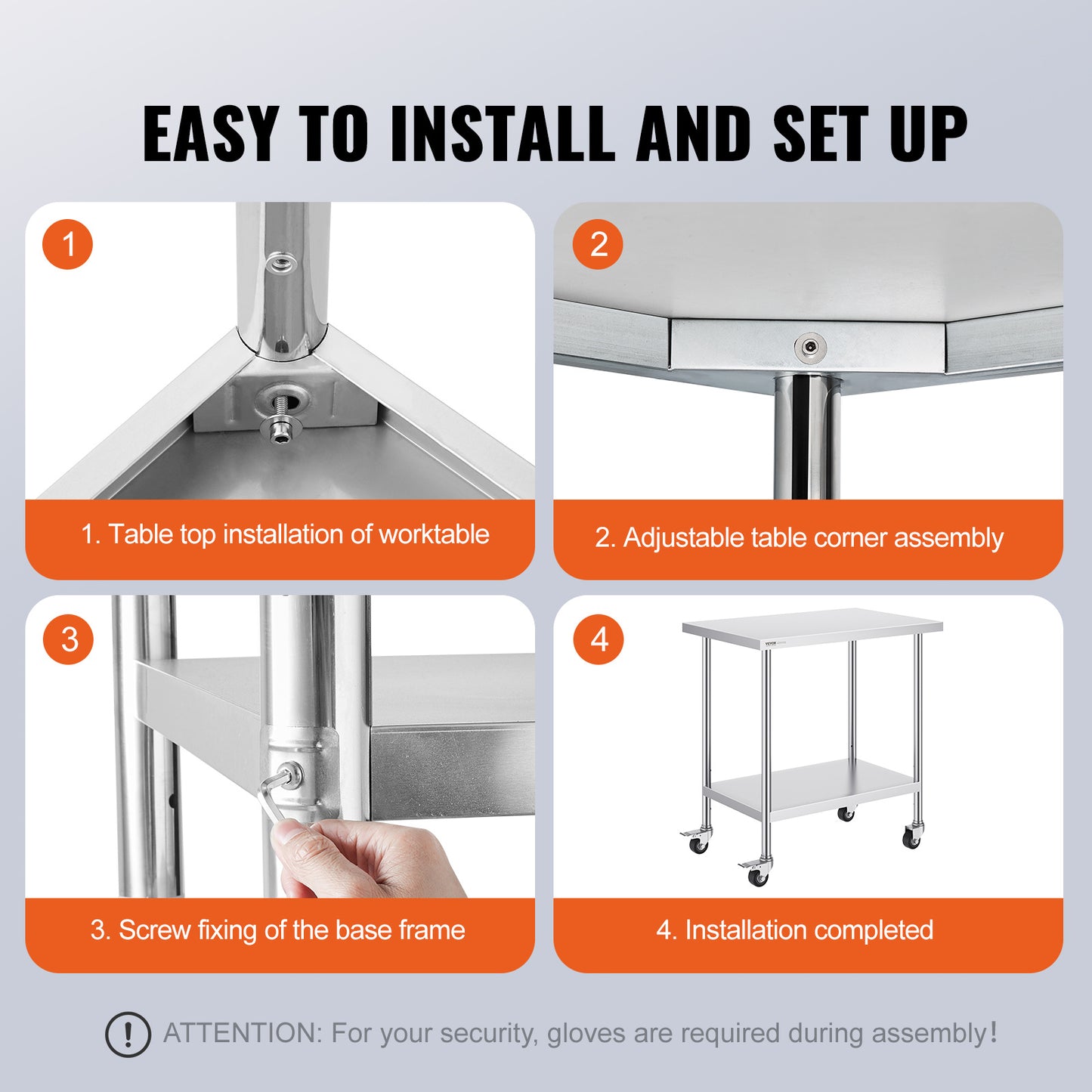 VEVOR Stainless Steel Work Table Commercial Prep Table 24x36 Inch With 4 Casters