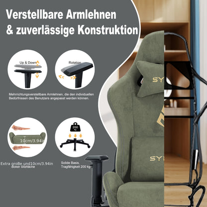Gamingstoel – Bureaustoel – Gamestoel – Draaistoel – Ergonomische Stoel – Met Voetensteun & Lendensteun – Hoogte Verstelbaar – Geheugenfoam Kussen – Metaal Frame – Handmatige Ligstand – Milky White