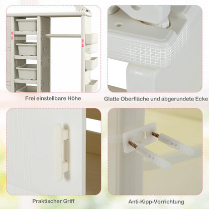 Kinderkast Huisvorm – Kinderen Boekenkast – Speelgoedkast – Opbergrek – Kledingrek – 4 Opbergdozen – Veilig HDPE Materiaal – Kantelbeveiliging