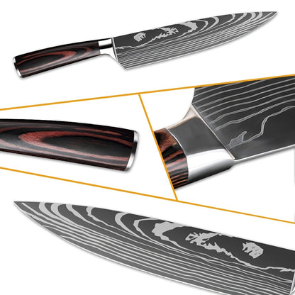 Koksmes Set – Keukenmessen – Chefsmessen – Santoku – Officemes – 10-Delig – Hoog-Koolstof Roestvrijstaal – Houten Handvatten