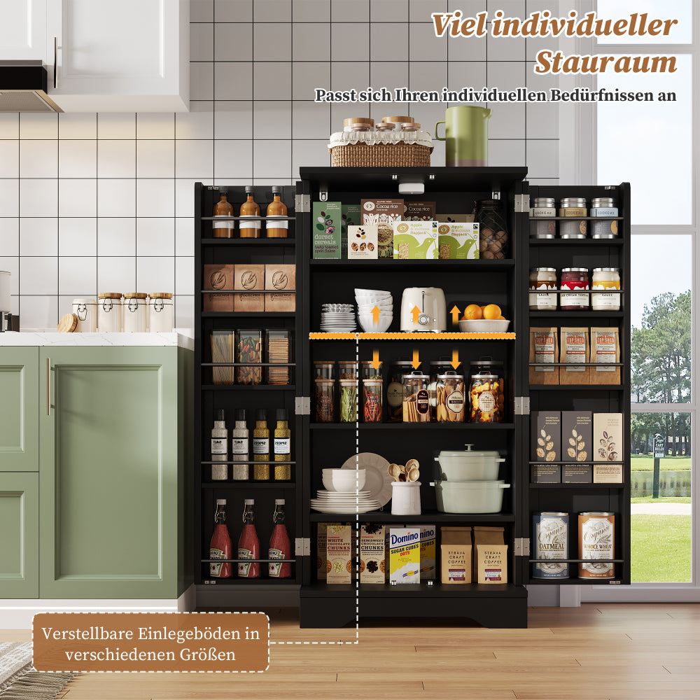 Large Modern Black Metal Freestanding Storage Cabinet with Double Doors & Adjustable Shelves - Heavy-Duty Floor-Standing Kitchen Pantry Cabinet with Door Racks, Spacious Organizer for Kitchen, Dining Room, Living Room - Easy
