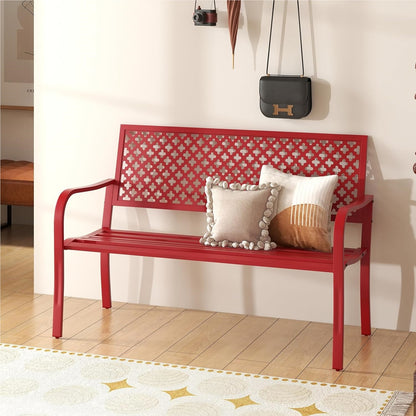 Tuinbank – Buitenbank – Parkbank – Loungebank – Metalen Bank – Rood Metalen Design – Weerbestendig Metalen Frame – Geschikt Voor 2-3 Personen – Draagkracht Tot 300 Kg
