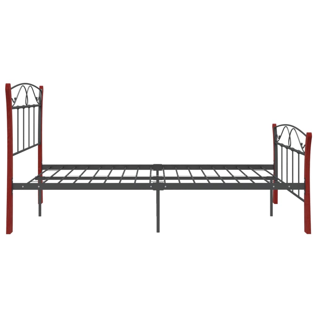 Bedframe – Bedframe Metalen Frame – Tweepersoonsbed – Bedombouw – Slaapbank – 120x200 cm – Gepoedercoat Staal – Donker Hout Accent