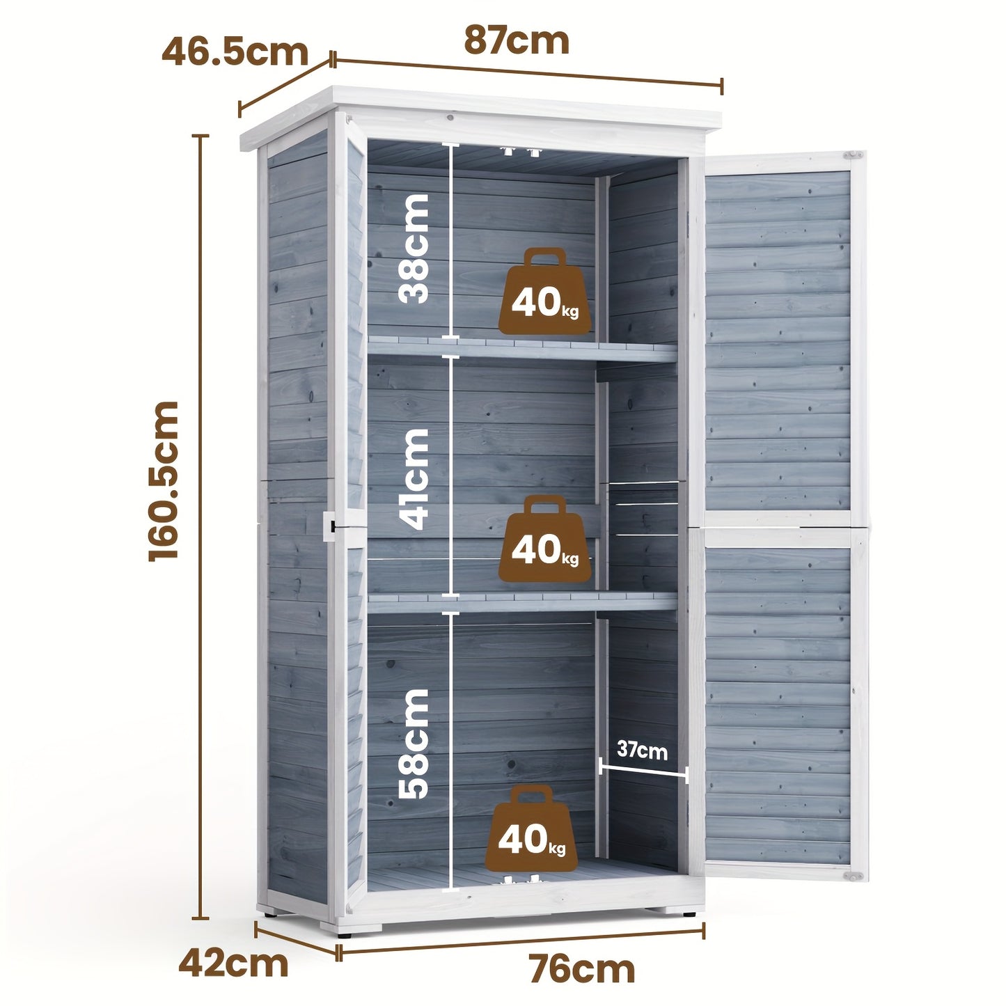 Houten Tuinkast – Tuinkast Met Schuifdeuren – Tuinberging – Buitenkast – Opbergkast – Grijs – 2-Laags Met Ruime Legplanken – Stevig Houten Materiaal