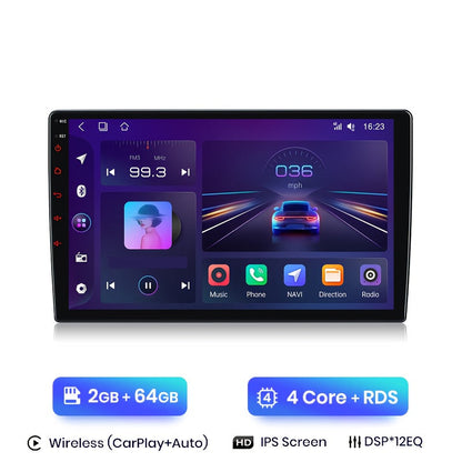 Android 2Din Multimedia Speler – Auto Navigatie Systeem – Draadloze CarPlay – Android Auto – GPS Navigatie – 10 Inch IPS Scherm – 2GB RAM 64GB Opslag
