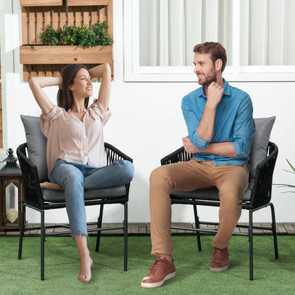 Tuinstoelen – Tuinstoelen – Balkonstoelen – Terrasstoelen – Buitenstoelen – Bohemian Design – Comfortabele Kussens – Zwart Gepoedercoat Stalen Frame – Set van 2
