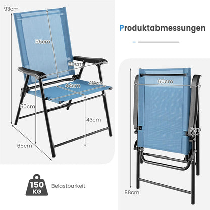 Tuinstoel – Klapstoel – Balkonstoel – Terrasstoel – Tuinstoelen Set – Weerbestendig – Inklapbaar Met Armleuningen – Metalen Frame – Blauw – Lichtgewicht