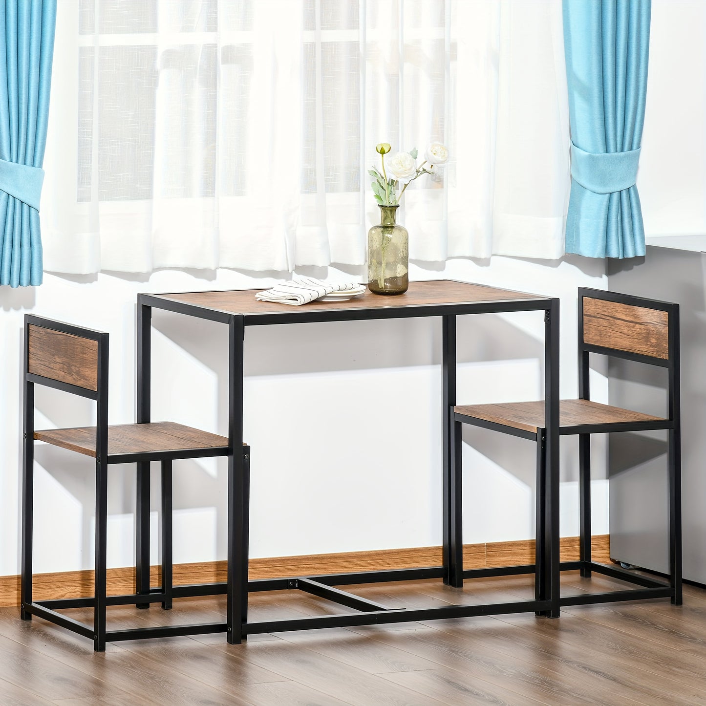 Eetkamerset – Eettafel met 2 Stoelen – 3-Delige Set – Keukentafelset – Woonkamermeubilair – Natuurlijke Kleur – Compact Formaat – Duurzaam Metaal