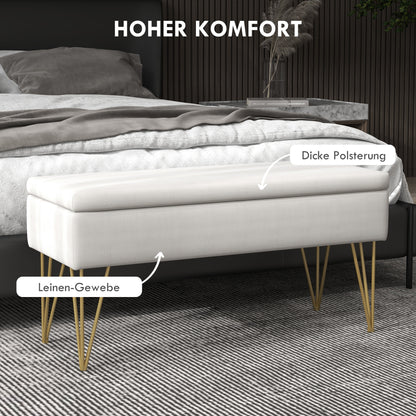 Bankje – Zitbank – Opbergbank – Halbankje – Gestoffeerd – Linnenlook Stof – Met Opbergruimte – Stalen Poten – 100x40x49 cm – Comfortabele Zitting