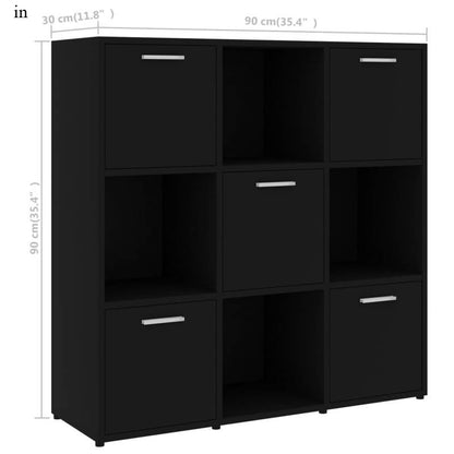 Zwarte Houten Boekenkast – Boekenkast Meubel – Staande Plank – Opbergrek – Wandkast – 90x30x90 cm – 6 Vak Compartimenten – Vrijstaand Modern Design
