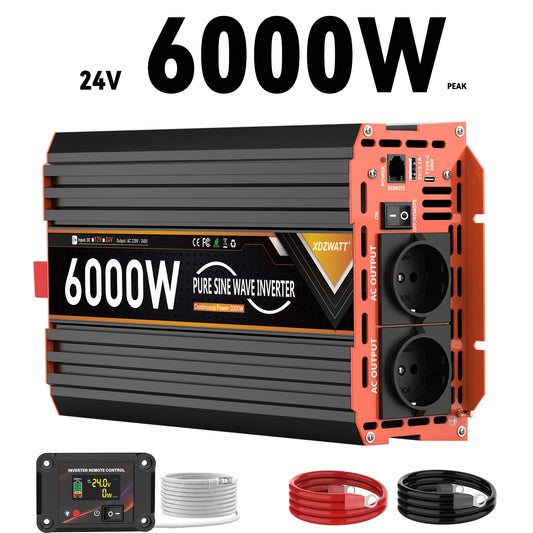 24V 6000W Omvormer – Spanningsomzetter – Stroomomzetter – Inverter – Energie-omzetter – Pure Sinusgolf – LCD Display & Afstandsbediening