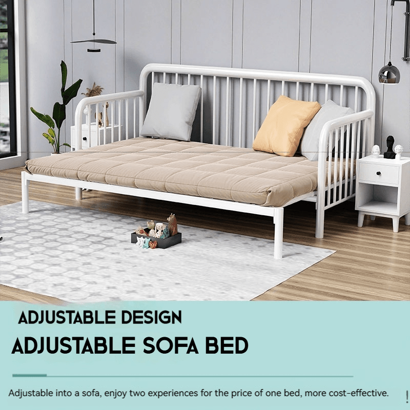 Bedbank – Slaapbank – Uitklapbed – Logeerbed – Sofa Bed – Inklapbaar Telescopisch Ontwerp – Stevig Wit Metalen Frame – 90x200 cm