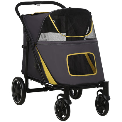 Hondenwagen – Opvouwbare Hondenbuggy – Hondenkar – Dierenwagen – Huisdierwagen – Tot 30 kg Draagvermogen – One-Click Inklapsysteem – Veiligheidsharnassen – Opbergvakken – Donkergrijs