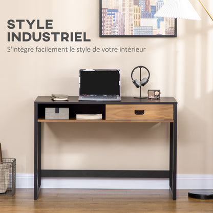 Computertafel – Computerbureau – Bureautafel – Laptoptafel – Werkbureau – Industrieel Design – Groot Werkblad 110x50 cm – Walnoothout Look Met Lade