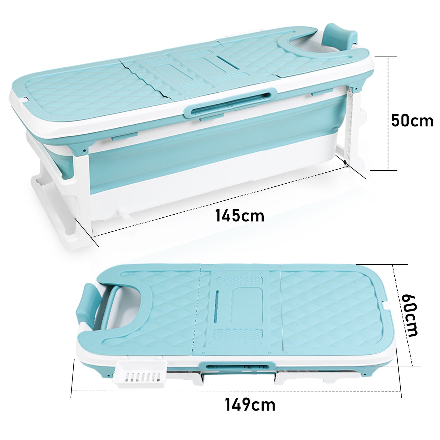 Opvouwbaar Bad – Opvouwbare Badkuip – Mobiel Bad – Ligbad – Zitbad – 149x60x50 cm – PP+TPE Materiaal – Inclusief Wieltjes en Afdekhoes