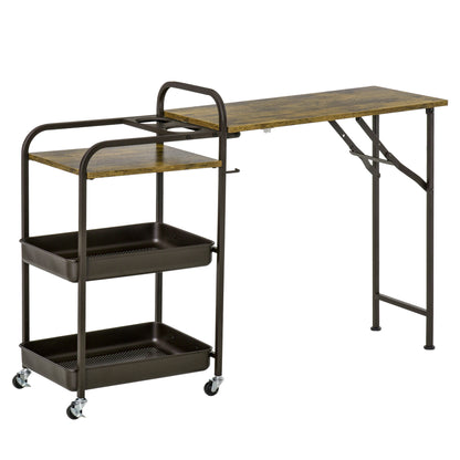 Keukentrolley – Keukenwagen – Serveerwagen – Keukenkast – Keukenrek – Opvouwbaar Werkblad – Verstelbare Pootjes – E1 Spaanplaat Metaal – Rustiek Bruin – 118x36,5x82 cm