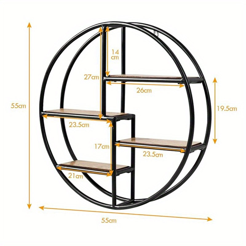 Wandplank – Zwevende Plank – Boekenplank – Wandrek – Opbergplank – Ronde Vorm – Metaal & MDF – 4 Niveaus