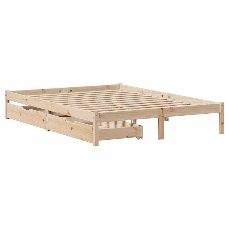 Contemporary Pine Wood Bed Frame 120x200cm - Solid Wood, Removable Headboard & Footboard, Under-Bed Storage Drawers, Easy Assembly, No Mattress Included, Bedroom Furniture, Minimalist Decor, Elegant Design, Durable Constructi