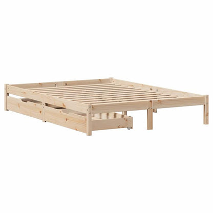 Contemporary Pine Wood Bed Frame 120x200cm - Solid Wood, Removable Headboard & Footboard, Under-Bed Storage Drawers, Easy Assembly, No Mattress Included, Bedroom Furniture, Minimalist Decor, Elegant Design, Durable Constructi