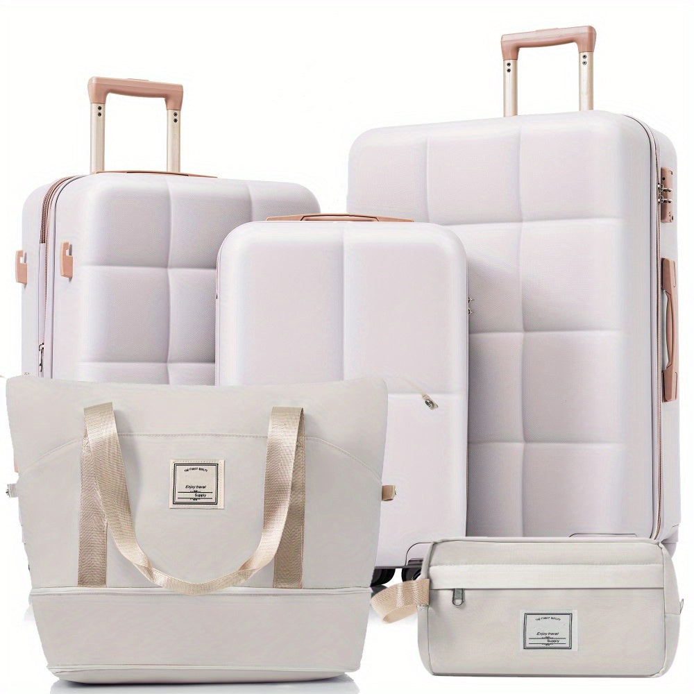 5pcs travel luggage set: suitcase M, L, XL, travel bag, cosmetic bag, TSA lock, 360° wheels, height-adjustable telescopic handle, lightweight & durable, light grey, Vacation Packing, Business Travel, Stylish Travel Gear, Fun