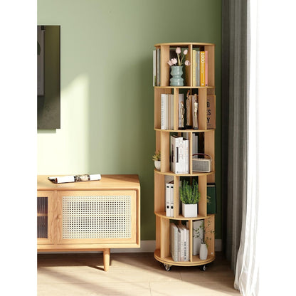 Boekenplank – Boekenrek – Wandplank – Boekenkast – Wandrek – 5 Laags Draaibaar – Massief Hout Met Achterpaneel