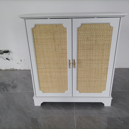 Bamboekast – Opbergkast – Kastje – Woonkamerkast – Halmeubel – Wit Bamboe – 2-Deurs Design – 3,2+ Kubieke Voet Opbergruimte – 68,5 cm Hoog – Duurzaam & Makkelijk te Monteren